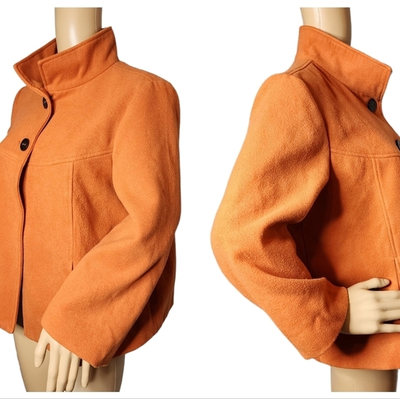 Chico's russet orange swing jacket smooth plush 3/4 sleeve. - Picture 9 of 17